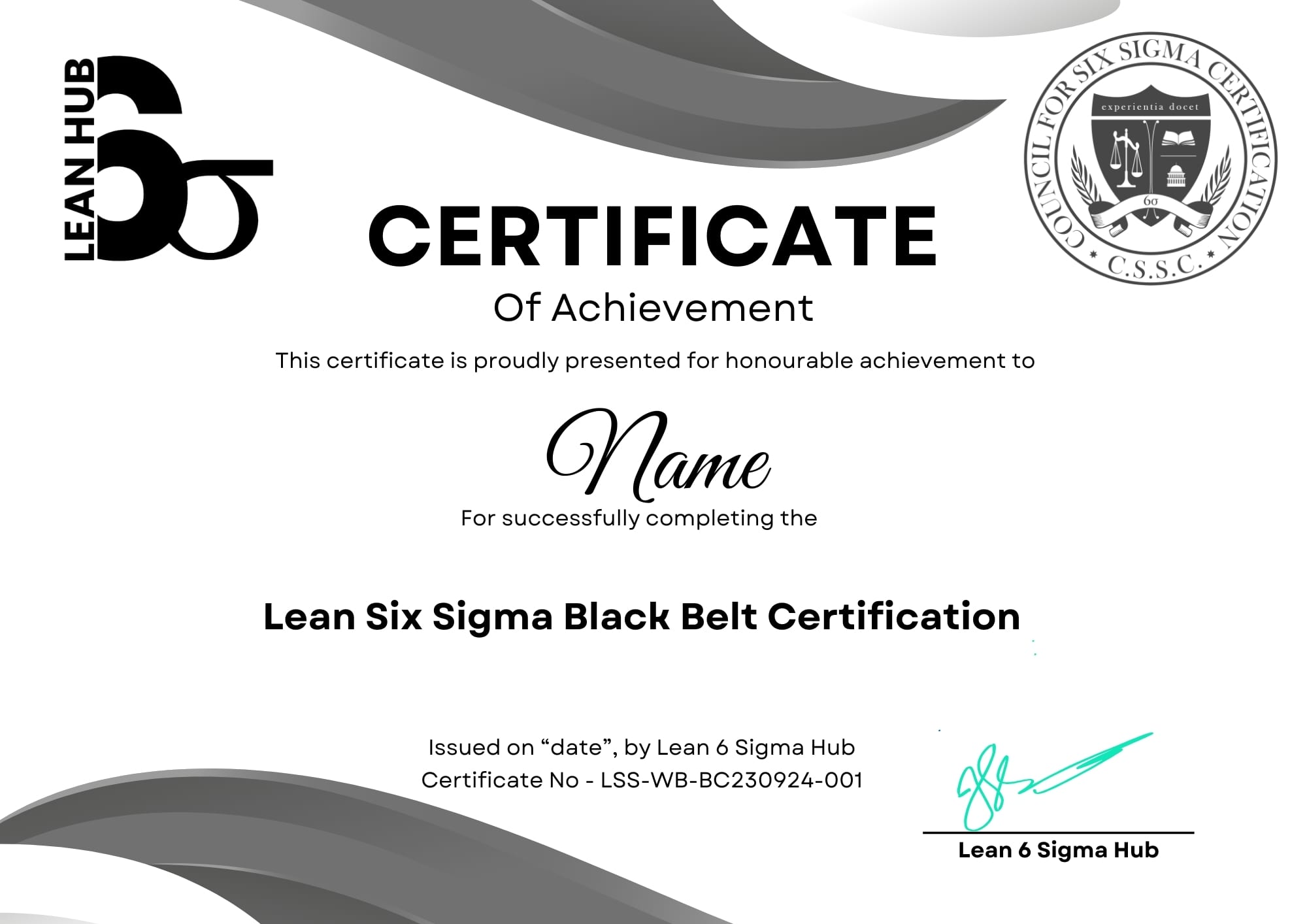 Lean Six Sigma Black Belt Certificate Lean Six Sigma Black Belt Certificate