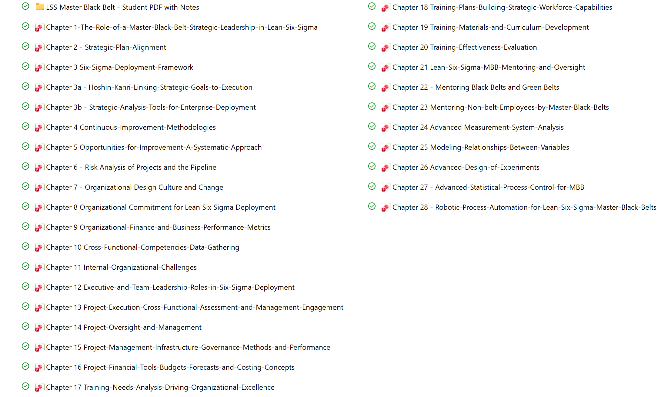 lss master black belt course material in structure format