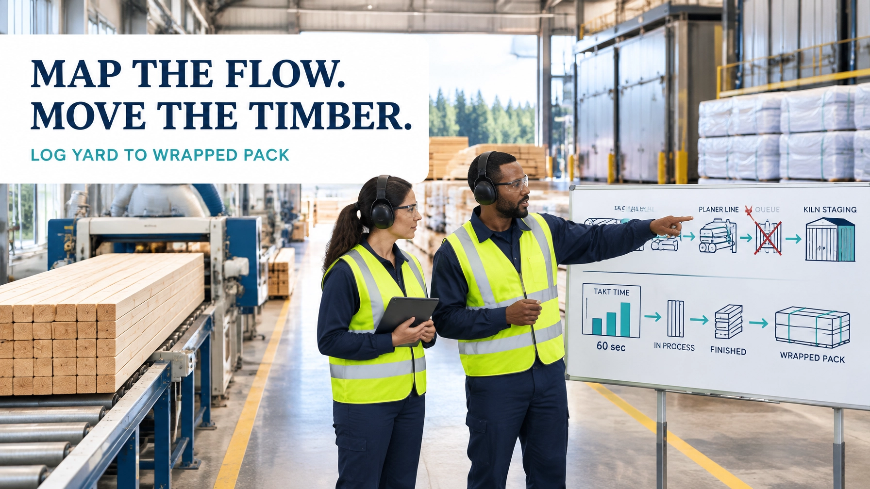 Value Stream Mapping for Sawmills and Timber Processing: From Log Yard Receival to Wrapped Pack Without the Kiln Queue